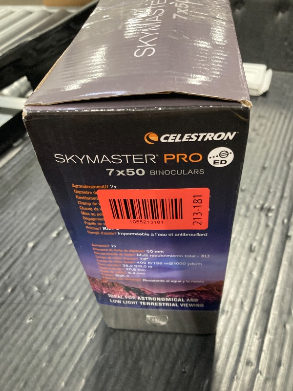 View 6 of ***EYE COVER HAS A SMALL TEAR* REFER TO PICTURE***Celestron – SkyMaster Pro ED 7x50 Binocular – Astronomy Binocular with ED Glass – Large Aperture for Long Distance Viewing – Fully Multi-Coated XLT Coating – Tripod Adapter and Carrying Case Included***EYE