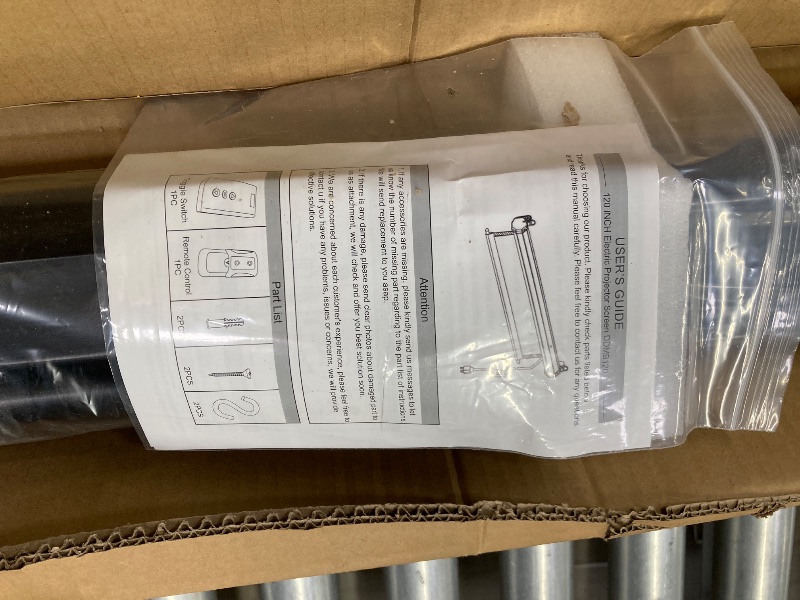 Photo 1 of ***1 END METAL BRACKET MANGLED AS PICTURED***120 Inch Projector Screen Motorized 4:3 HD Electric Rising Projector Screen Pull Down with Remote, Black Automatic Projection Screens Retractable Wall Mount Ceiling Movie Screens Outdoor Indoor***1 END METAL BR