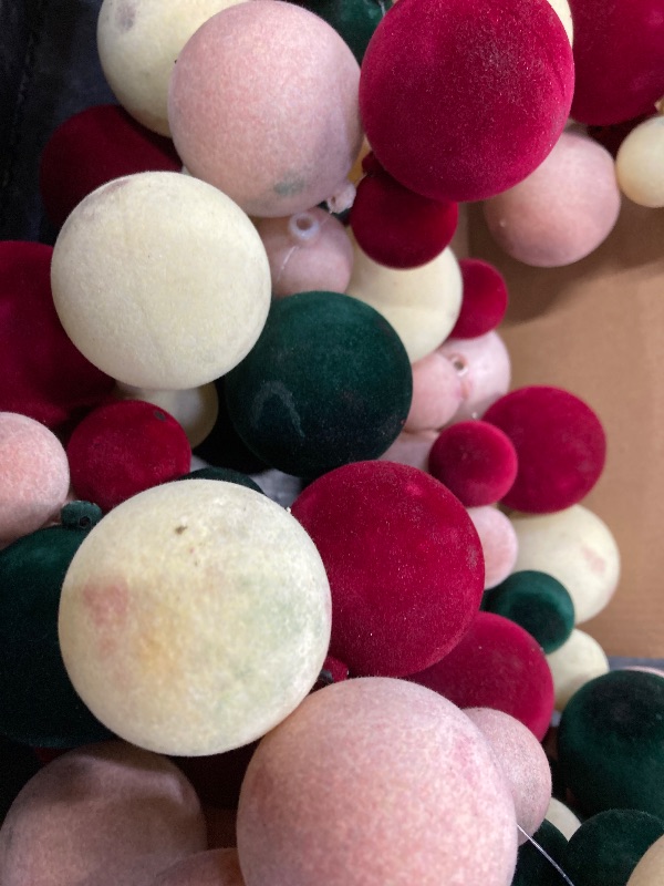 Photo 1 of ***THE COLOR IS RUBBING ONTO EACHOTHER***Charnoel 2 Pcs Christmas Velvet Balls Garland 6 ft Hanging Ornaments 129 Christmas Balls Decorations for Home Indoor Outdoor Xmas Tree Mantel Stairs Porch Holiday Wreath Decoration(Classic Color)***THE COLOR IS RUB