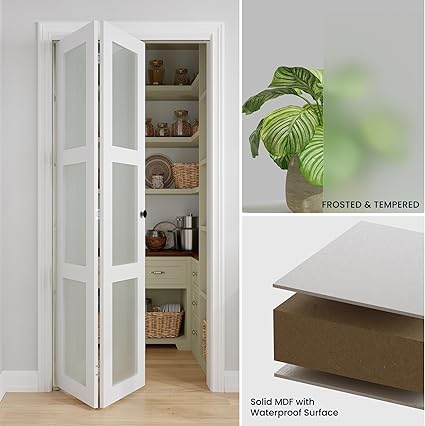 Photo 1 of ***HARDWARE MISSING***Bifold Doors for 28" x 80" Opening, 3-lite Tempered Frosted Glass Closet Folding Doors with Hardware kit Included, Easy Assembly, White***HARDWARE MISSING***