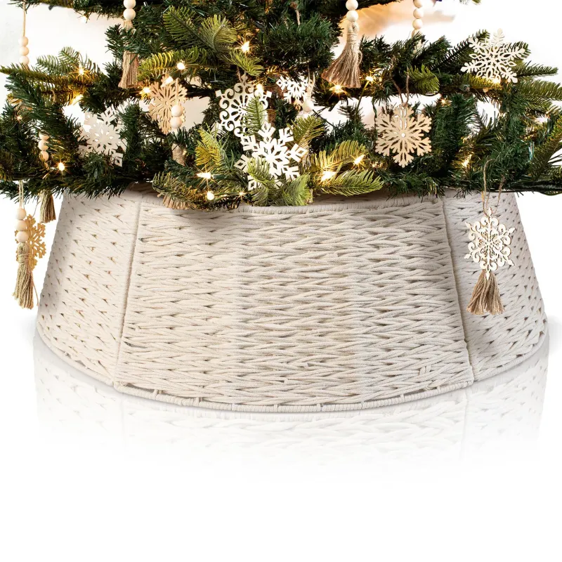 Photo 1 of ***PLZ NOTE WEAVE PATTERN OF ACTUAL ITEM IS DIFFERENT THAN STOCK PHOTO PICTURE***Beautiful Christmas Tree Collar - Authentic 28.5" Cotton Rope Tree Ring - Easy to Set Up Christmas Skirt Enhances Your Holiday Home Decor***PLZ NOTE WEAVE PATTERN OF ACTUAL I