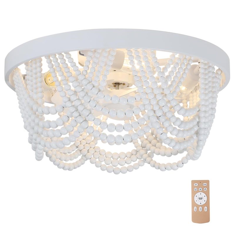 Photo 1 of ***MISSING REMOTE***VUDANZYER Boho Wood Beads Ceiling Fan with Light and Remote, 19" Bohemian Caged Flush Mount Ceiling Fan Light with 6 Speeds for Bedroom Kitchen Living Room***MISSING REMOTE***