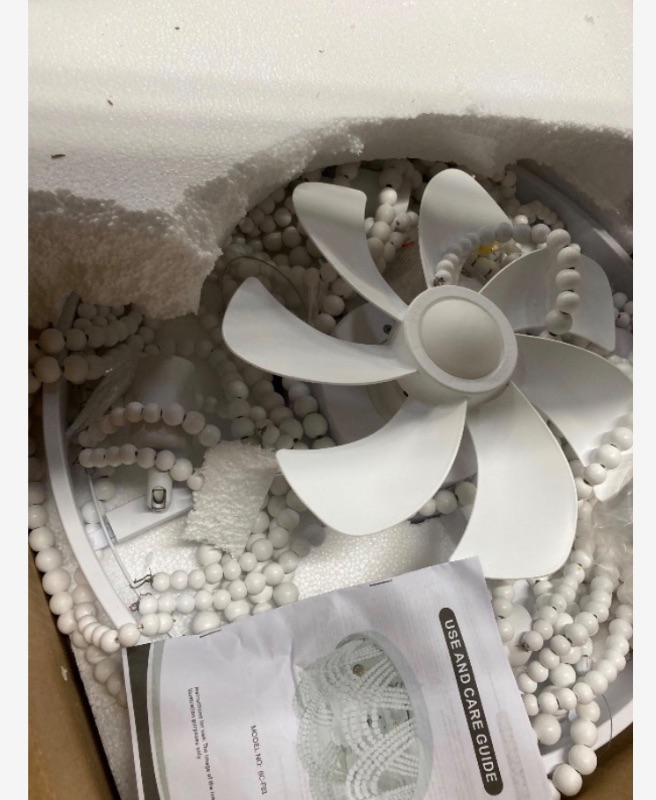 Photo 1 of ***MISSING REMOTE***VUDANZYER Boho Wood Beads Ceiling Fan with Light and Remote, 19" Bohemian Caged Flush Mount Ceiling Fan Light with 6 Speeds for Bedroom Kitchen Living Room***MISSING REMOTE***