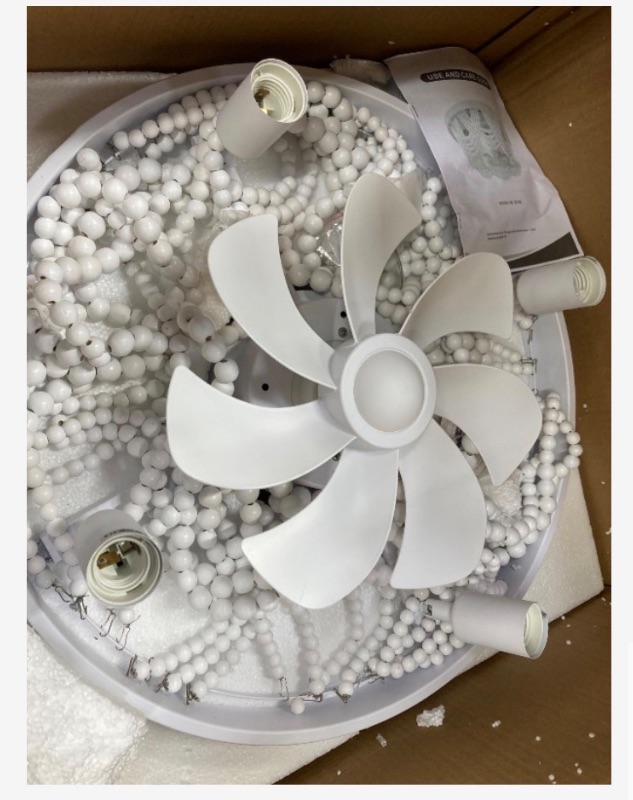Photo 1 of ***MISSING REMOTE***VUDANZYER Boho Wood Beads Ceiling Fan with Light and Remote, 19" Bohemian Caged Flush Mount Ceiling Fan Light with 6 Speeds for Bedroom Kitchen Living Room***MISSING REMOTE***