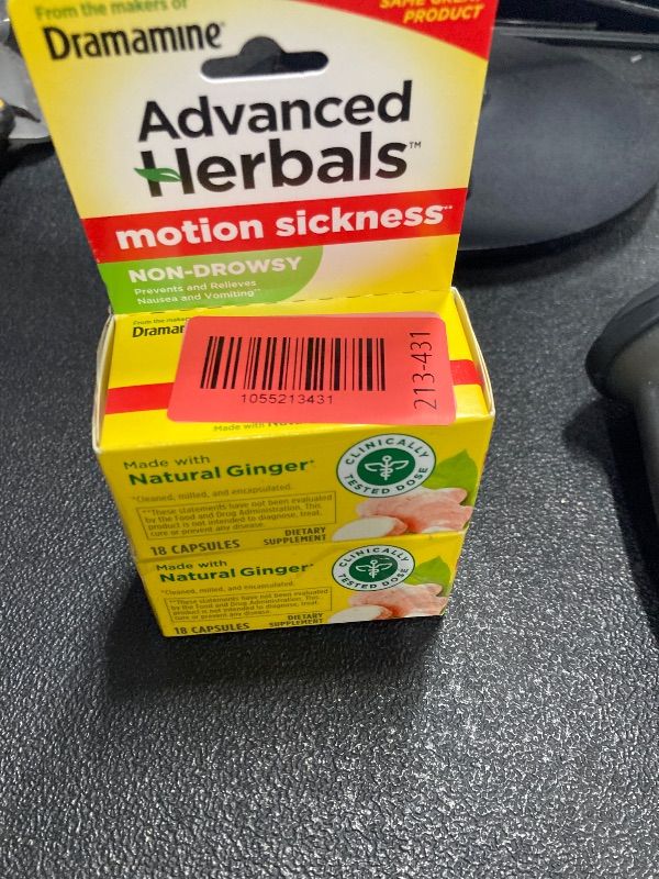 Photo 1 of ***EXP 3/2026***PACK X 2 From the Makers of Dramamine, Advanced Herbals with Natural Ginger, for Nausea Relief, Morning Sickness Relief & Motion Sickness Relief During Travel, 18 Capsules***EXP 3/2026***