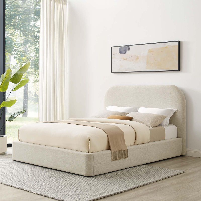 Photo 1 of ***HEADBOARD ONLY***Modway Keynote Modern Queen Curve Shaped Headboard in Heathered Weave Ivory, Woven Heathered Fabric Upholstery***HEADBOARD ONLY***