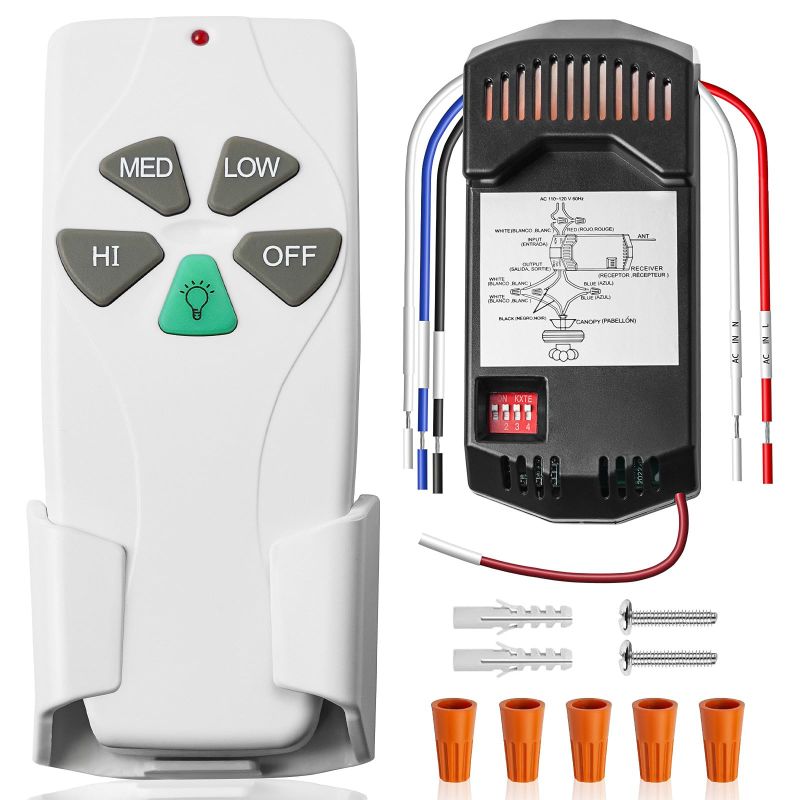 Photo 1 of ***HARDWARE MISSING***53T Kit Universal Ceiling Fan Remote Control, Replacement for Harbor Breeze Hampton Bay Hunter Litex, 3-Speed Light Dimmer FAN28R Receiver, Replace KUJCE9103 CHQ7030T UC7030T FAN-53T 2AAZPFAN53T Kit***HARDWARE MISSING**