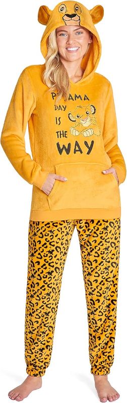 Photo 1 of **MEDIUM TOP/XL BOTTOMS***Disney Simba Womens 2Pc Fleece Pajama Set, Hooded Plush Loungewear 3D Ears, Lion King Soft Sleepwear, S–XL, Gifts for Women (M, Yellow Simba)