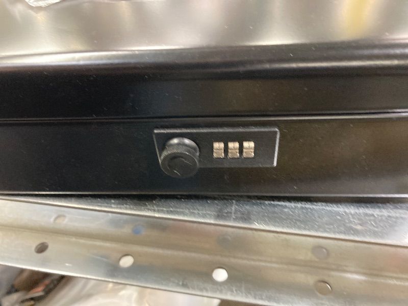 Photo 1 of **HANDLE IS BROKE OFF**Jssmst Locking Metal Cash Box with Coin Lid, 11.8L x 9.5W x 3.5H Inches, Safe Money Box with Combination Lock, Black, SM-CB0512B