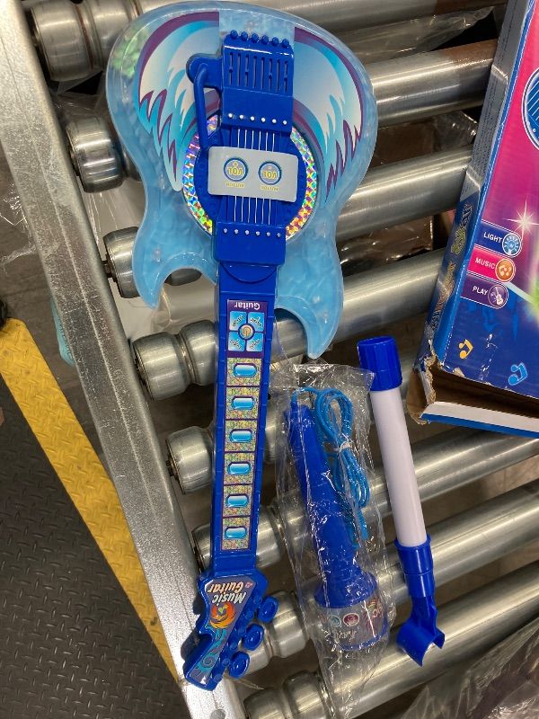 Photo 1 of **MISSING STAND**Kids Guitar and Microphone Set, Toy Guitar with Adjustable Volume and Strap, Microphone with Stand and Color Light, Toddler Musical Instrument for 3-5 5-9, Kids Karaoke Machine for Boy Girls(Blue)