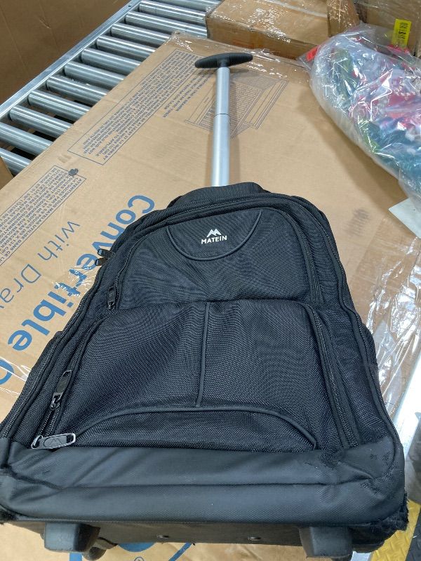 Photo 1 of **DAMAGED-SEE PICS**MATEIN Rolling Backpack, 17 inch Water Resistant Wheeled Laptop Backpack, Carry on Luggage Business Bag, Overnight College Computer Bag Trolley Suitcase for Men Women Adults to Travel, Black