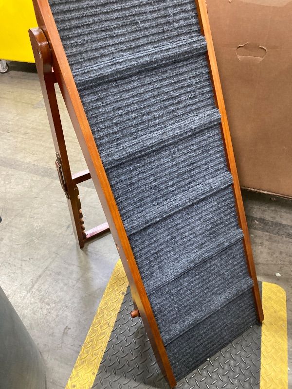 Photo 1 of **NO BOX***PATHOSIO PETS Adjustable Dog Ramp for Bed - 39" Long Foldable Wooden Ramp for Dogs to Get on Bed, Couch, or Car with 13.4" Wide Walking Space (Walnut Wood with Gray Carpet, Medium)