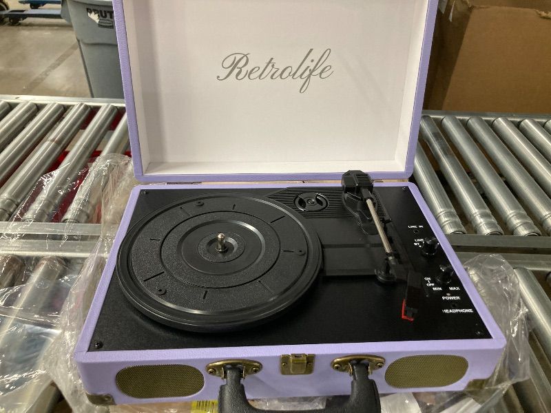 Photo 1 of ***NO POWER CORD***Vinyl Record Player 3-Speed Bluetooth Suitcase Portable Belt-Driven Record Player with Built-in Speakers RCA Line Out AUX in Headphone Jack Vintage Turntable Purple***NO POWER CORD***