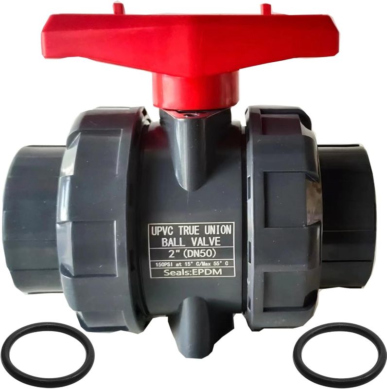 Photo 1 of **2 PACK**YTFSA Full Port PVC Union Ball Valve, 2" Inch (DN50) True Union Full Flow Ball Valve, ASTM EPDM O-ring, Rated 200 PSI, PVC Ball Valve with Slip Socket...