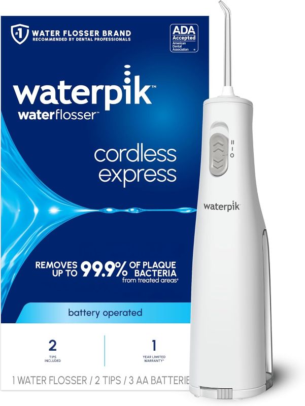 Photo 1 of **MISSING PARTS/NO BOX***Waterpik Cordless Express Water Flosser, Battery Operated & Portable for Travel & Home, ADA Accepted, Waterproof for Shower Use, White WF-02, Packaging May Vary