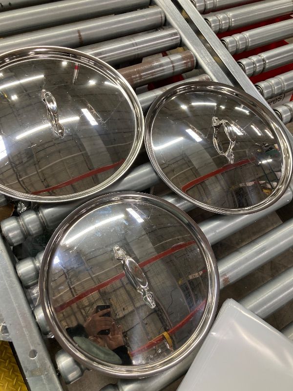Photo 1 of ***3 LIDS***ALL CLADS STAINLESS STEEL LIDS ONE 11 INCH - ONE 12 1/2 - AND ONE 13 1/2 INCH LIDS