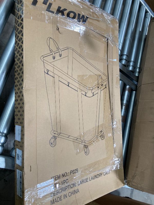 Photo 1 of **MISSING SOME HARDWARE**PLKOW Laundry Cart with Wheels 320L Large Rolling Laundry Cart for Commercial/Home, Rolling Laundry Basket with Steel Frame and Waterproof Lining, 9 Bushel, 32.3L x 19.7W x 30.7H Inch, Beige