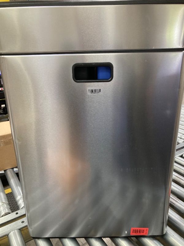 Photo 1 of *Small dents* simplehuman 48 Liter / 12.7 Gallon Touch-Bar Dual Compartment Kitchen Recycling Trash Can, Brushed Stainless Steel