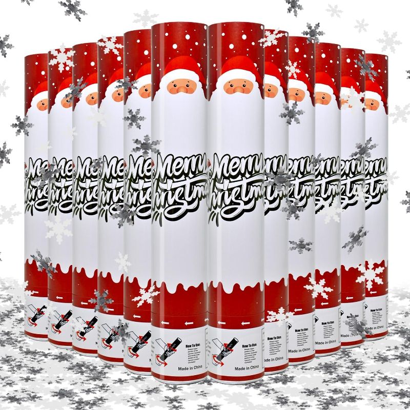 Photo 1 of **MISSING ONE***Confetti Cannon Snowflake Confetti Poppers 12Pack for Christmas Decor Party Poppers Xmas White Snowflake Confetti Christmas Party Shooter for Celebration Party Decorations