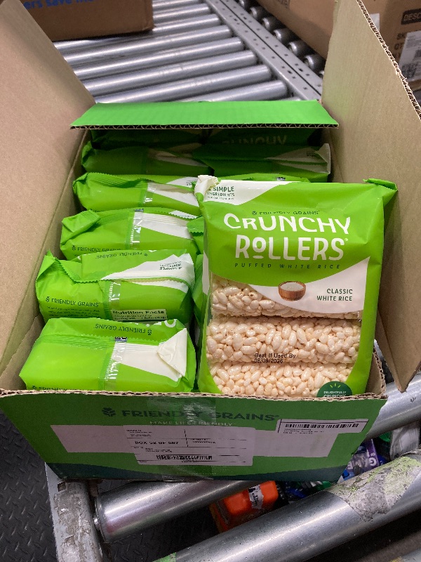 Photo 1 of ***BB 8/9/2026***Friendly Grains Crunchy Rollers Classic White Rice, Allergen Free, Gluten-Free, 12 Packs of 9.