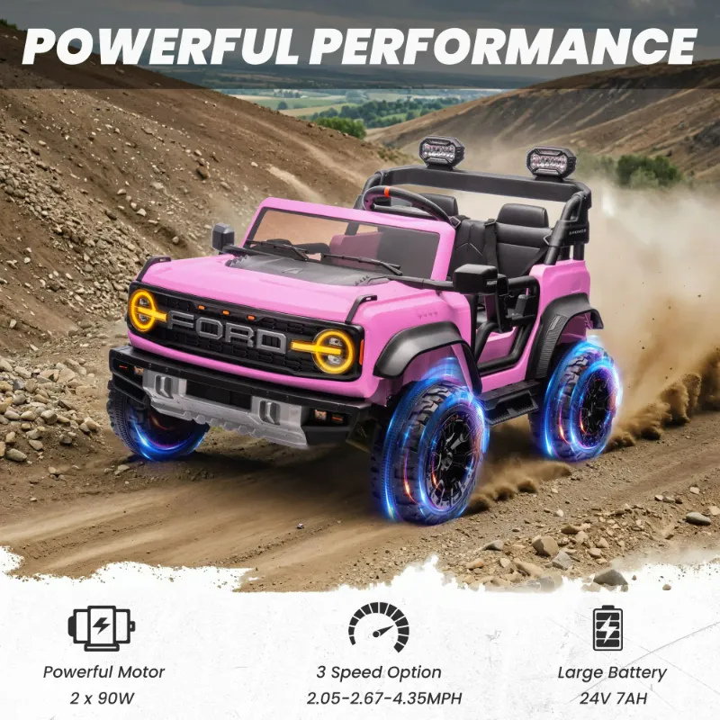 Photo 1 of 24V 2 Seater Ride on Cars, Licensed Ford Bronco Raptor Powered Ride on Toys Truck with Remote Control, 4 Wheels Spring Suspension, Bluetooth, LED Light, Electric Cars for Kids Ages 3-8 Gifts, Pink
