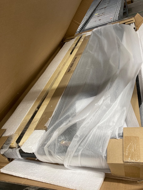 Photo 1 of ***BOX 1 OF 2/INCOMPLETE SET***Benjara Zen Queen Size Bed, Poly Upholstered Headboard, Wood, Gray and Espresso Brown  ***(BOX  RIPPED/TORN)***