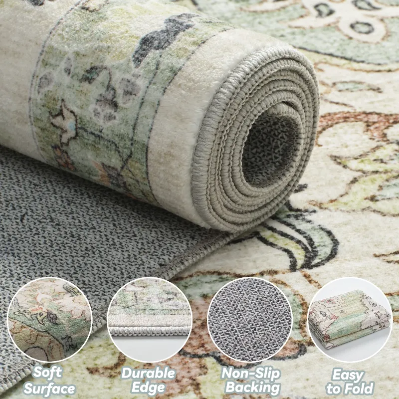 Photo 1 of VUNATE 2'x3' Area Rugs Door Mat Washable Rugs Floral Vintage Entry Rug Botanical Indoor Doormat Soft Carpet for Entryway Kitchen Laundry Room Bathroom Rugs Contemporary Home Decor Green