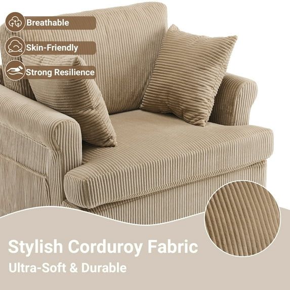 Photo 1 of Ktaxon Swivel Accent Chair, 360-Degree Rotation Reading Chair, Corduroy Fabric Sofa with Armrest Pockets, Solid Metal Base, Perfect for Living Room Bedroom Khaki