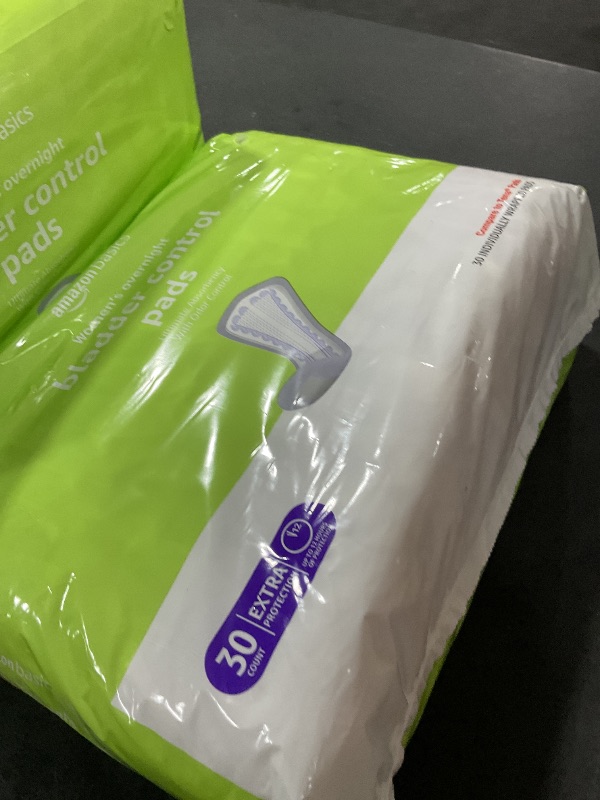 Photo 1 of Amazon Basics Incontinence Pads for Women, Bladder Control, Postpartum, Overnight Absorbency, Unscented, 30 Count