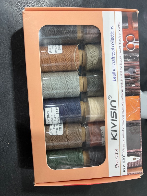 Photo 1 of KIVISIN Round Polyester Waxed Thread 0.55mm, 12 Neutral Colors 76 Yards/Spool Wax Coated String Thin Cord for Leather Upholstery Sewing, Stitching, Bookbinding, Beading, Micro Knotting and Braiding