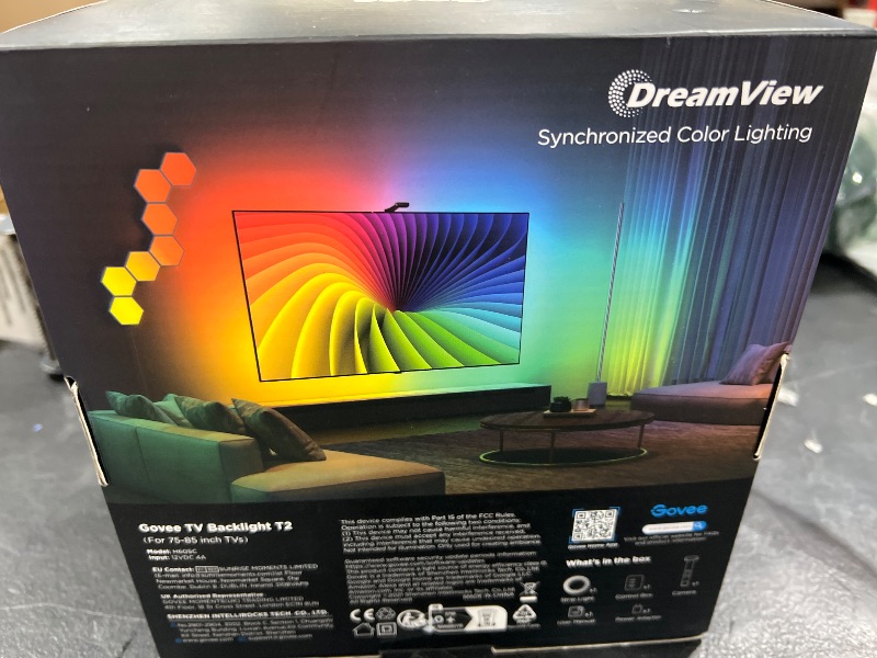 Photo 1 of Govee Envisual TV Backlight T2 with Dual Cameras, 16.4ft RGBIC Wi-Fi LED Backlights for 75-85 inch TVs, Double Light Beads, for Home Decorations, Smart App Control, Music Sync