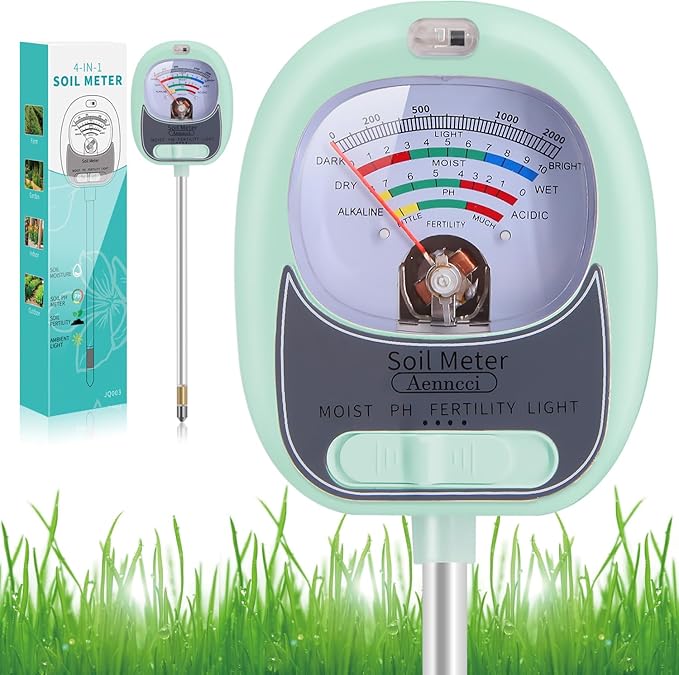 Photo 1 of Aenncci 4-in-1 Soil Test Kit, Soil Moisture Meter for Fertility, Light, Moisture, PH, Soil pH Meter, Soil Tester, Moisture Meter for House Plants, Garden, Lawn, Farm, Indoor & Outdoor Use(Mint Green)