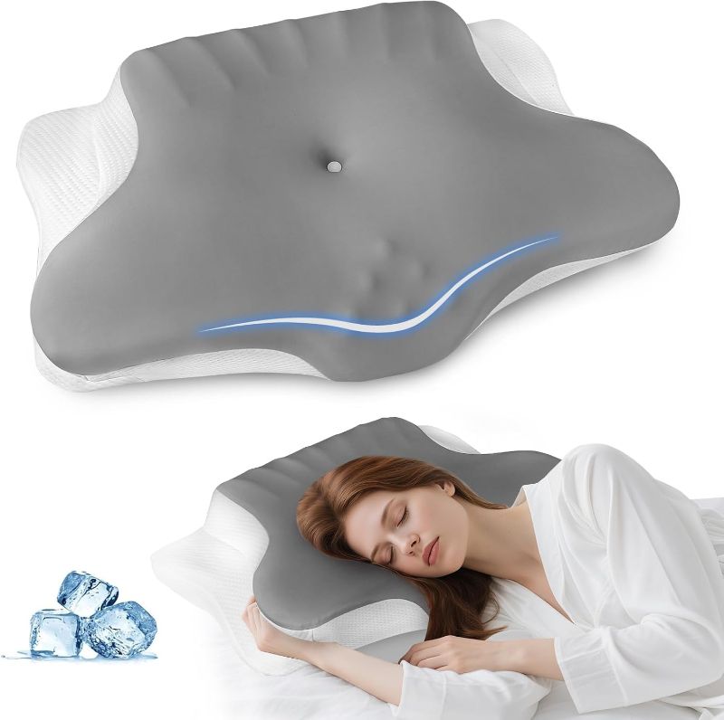 Photo 1 of Cervical Pillow for Relieving Neck Pain, Ergonomic Sleep Cervical Pillow, Memory Foam Pillow with Cooling Breathable Pillowcase, Bed Pillow for Side Back Stomach Sleepers
