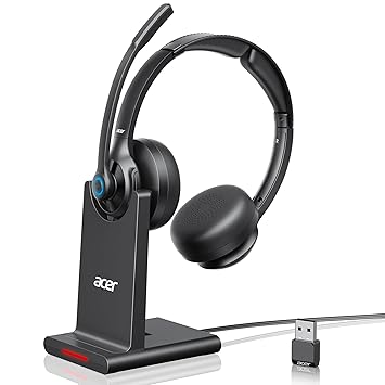 Photo 1 of acer Wireless Headset with Mic for Work - 2.4G Bluetooth 5.3 Dual Mode Headphones,36Hrs Battery,ENC Crystal-Clear Calls Mic,USB Dongle for PC,Bluetooth Headset for Phone/Tablet, Home/Call Center