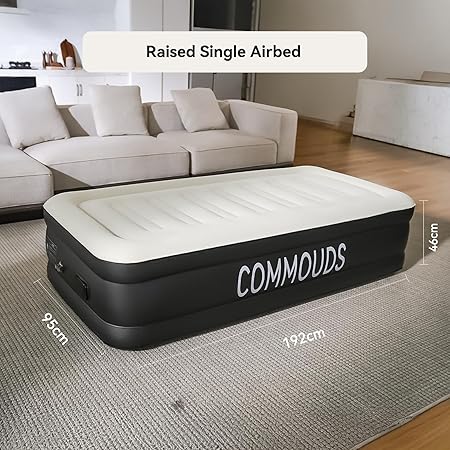 Photo 1 of COMMOUDS Air Mattress with Built-in Electric Pump, Air Mattress with Flocked Surface, Self-Inflating Air Mattress with Carry Bag for Home and Camping Use (Twin)