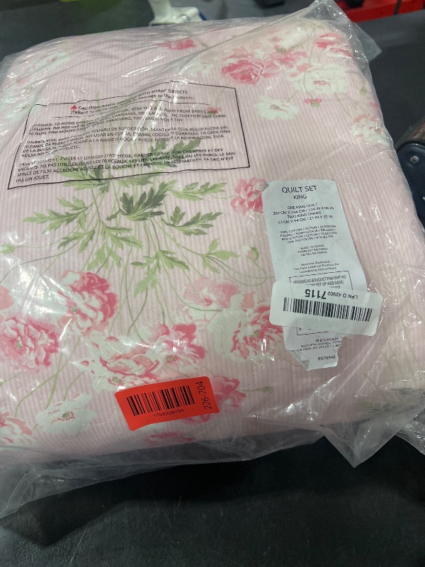 Photo 1 of Laura Ashley - Queen Quilt Set, Reversible Premium Bedding with Matching Shams, Luxuriously Soft Floral Home Decor (Veronicas Bouquet Pink, Queen)