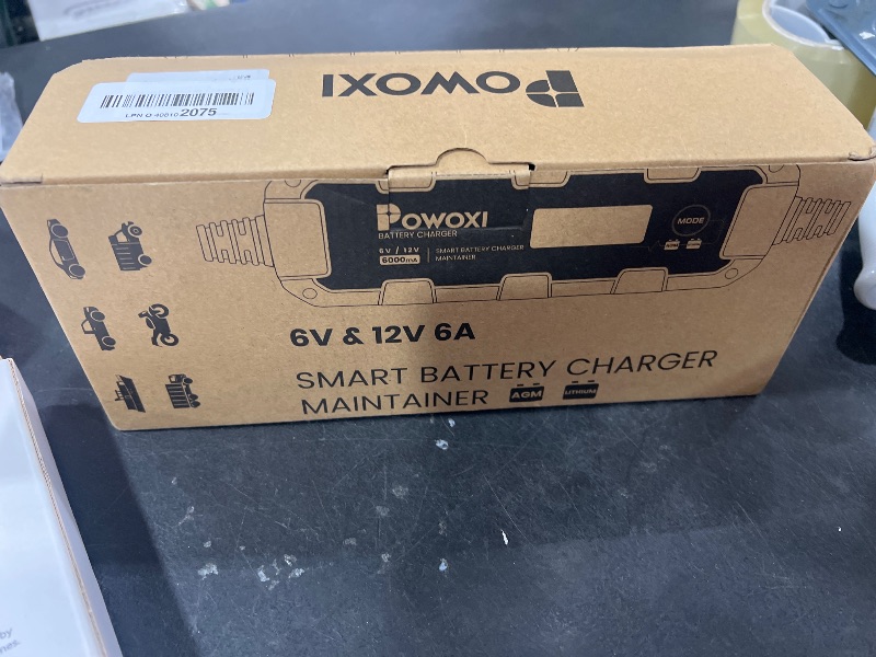 Photo 1 of POWOXI Car Battery Charger Maintainer: 6V/12V 6A Automotive Smart Trickle Charger - with Winter Charging - for AGM, LiFePO4, Deep Cycle Batteries, Cars, Motorcycle, Trucks, Marine Boats, Snowmobiles
