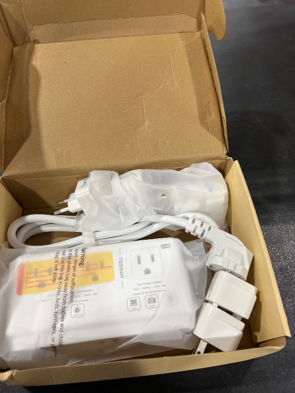 Photo 1 of TESSAN 220V to 110V Voltage Converter for Travel with 4 USB Ports (1 USB C), 3 AC Outlet and EU UK AU IT in ZA International Power Adapter, Step Down Transformer Outlet Converters White