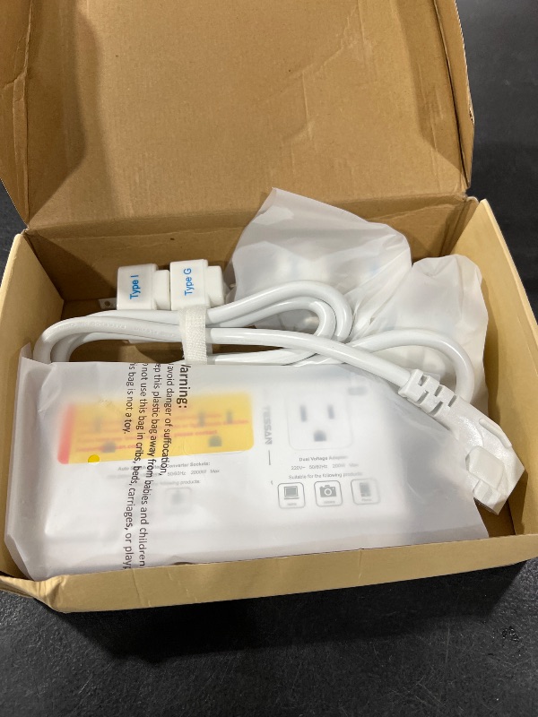 Photo 1 of TESSAN 220V to 110V Voltage Converter for Travel with 4 USB Ports (1 USB C), 3 AC Outlet and EU UK AU IT in ZA International Power Adapter, Step Down Transformer Outlet Converters White