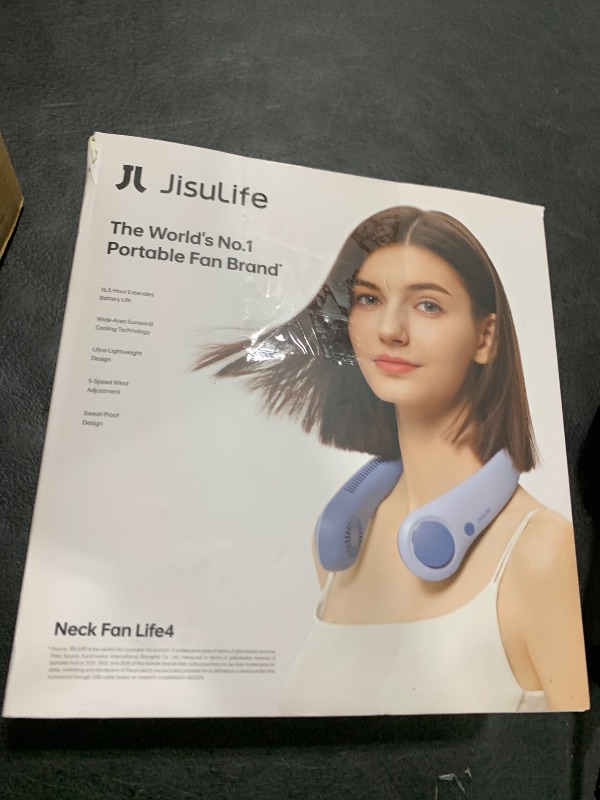 Photo 1 of JISULIFE Portable Neck Fan Upgraded, Neckbrace Personal Hands Free, 5 Speed Gears Adjustment, 5000 mAh Wearable Bladeless Quiet Rechargeable for Outdoor Indoor, Gifts for Women Men- Sunny Blue