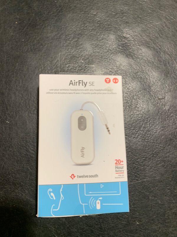 Photo 1 of Twelve South AirFly SE | Bluetooth Wireless Audio Transmitter Adapter for AirPods/Headphones, 20+ Hr Battery, Works with 3.5mm aux Jacks on Airplanes, TVs, Gym Equipment, and Travel