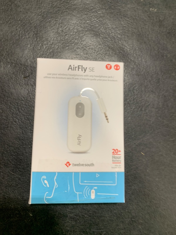 Photo 1 of Twelve South AirFly SE | Bluetooth Wireless Audio Transmitter Adapter for AirPods/Headphones, 20+ Hr Battery, Works with 3.5mm aux Jacks on Airplanes, TVs, Gym Equipment, and Travel