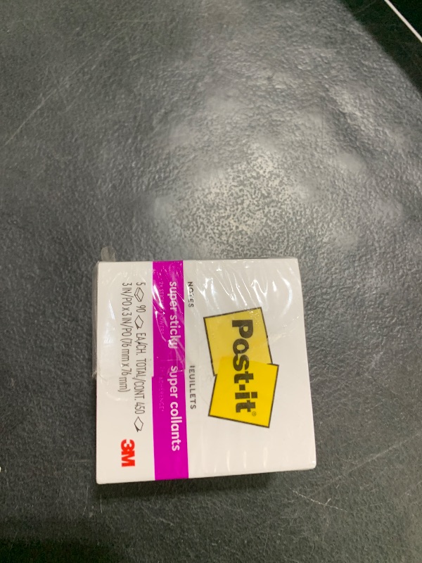 Photo 1 of Post-it Super Sticky Notes, 5 Sticky Note Pads, 3 x 3 in., School Supplies, Office Products, Sticky Notes for Vertical Surfaces, Monitors, Walls and Windows, First Snow White