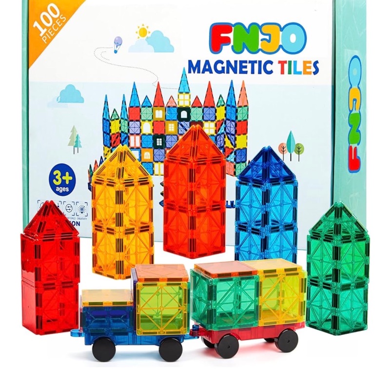 Photo 1 of FNJO Magnetic Tiles, 100PCS Building Blocks, STEM Magnets Building Toy Set, Preschool Kindergarten Construction Stacking Toy, School Teacher Supplies, Classroom Must Haves