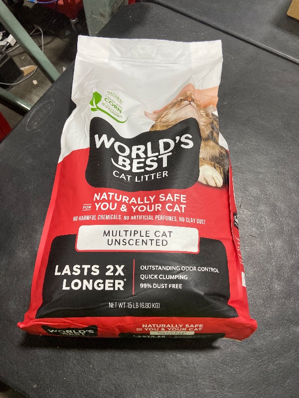 Photo 1 of WORLD'S BEST CAT LITTER Multiple Cat Unscented, 15-Pounds - Natural Ingredients, Quick Clumping, Flushable, 99% Dust Free & Made in USA - Long-Lasting Odor Control & Easy Scooping