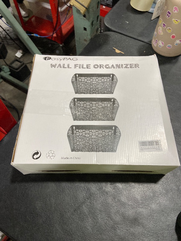Photo 1 of EasyPAG 3 Pack Hollow Design Wall-Mounted File Organizer - Heavy Duty Metal, Vertical Space Saving, Letter Size Single Pocket Holder for Office, Home, School, Silver