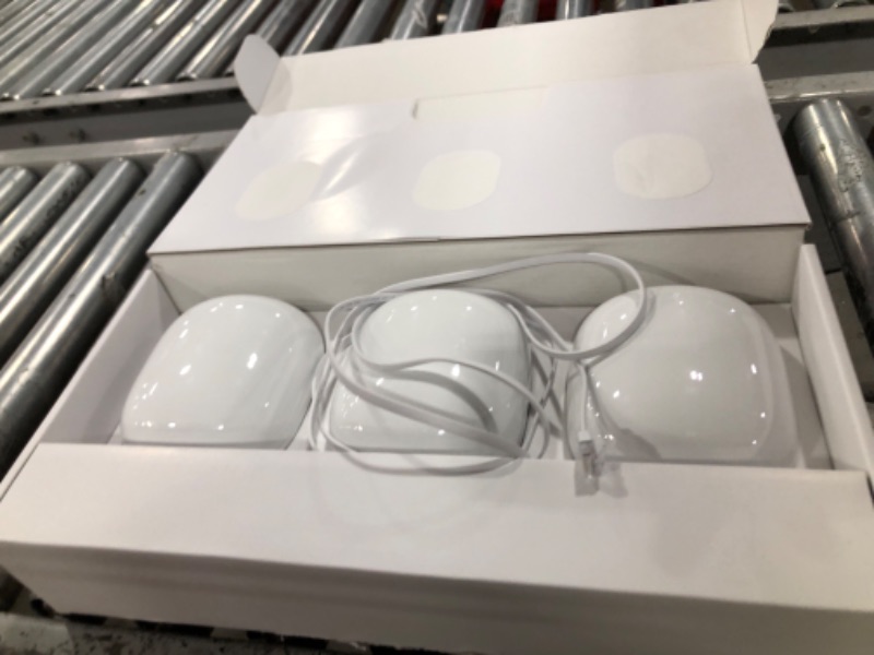 Photo 1 of Google Nest WiFi Pro - 6E - Reliable Home Wi-Fi System with Fast Speed and Whole Home Coverage - Mesh Router - 3 Pack - Snow
