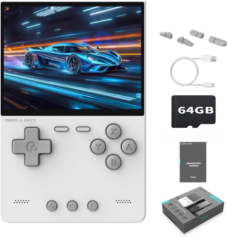Photo 1 of Trimui Brick Retro Game Console Portable Retro Gaming WiFi Multiplayer 3.2-inch 1024*768 IPS Screen 3000mAh Built-in 64G TF Card Linux Retro Handheld White
