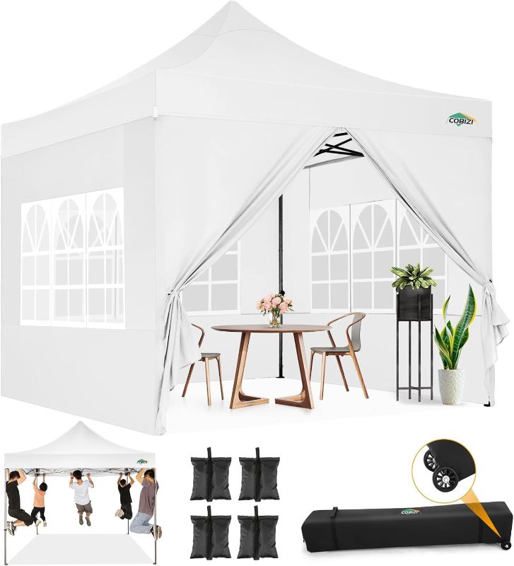 Photo 1 of *SELLING FOR PARTS ONLY*_______________COBIZI 10x10 Pop Up Canopy with Sidewalls Heavy Duty Party Tent with Removable Awning Easy Up Outdoor Canopy Wedding, All Season Windproof&Waterproof with Roller Bag UPF 50+, White