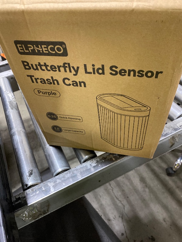 Photo 1 of ELPHECO Bathroom Trash Can with Lid Butterfly, Motion Sensor Trash Can Bathroom Decor Automatic Garbage Can Wastebasket Bathroom Accessories, Kitchen, Living Room, Office, Purple Gold